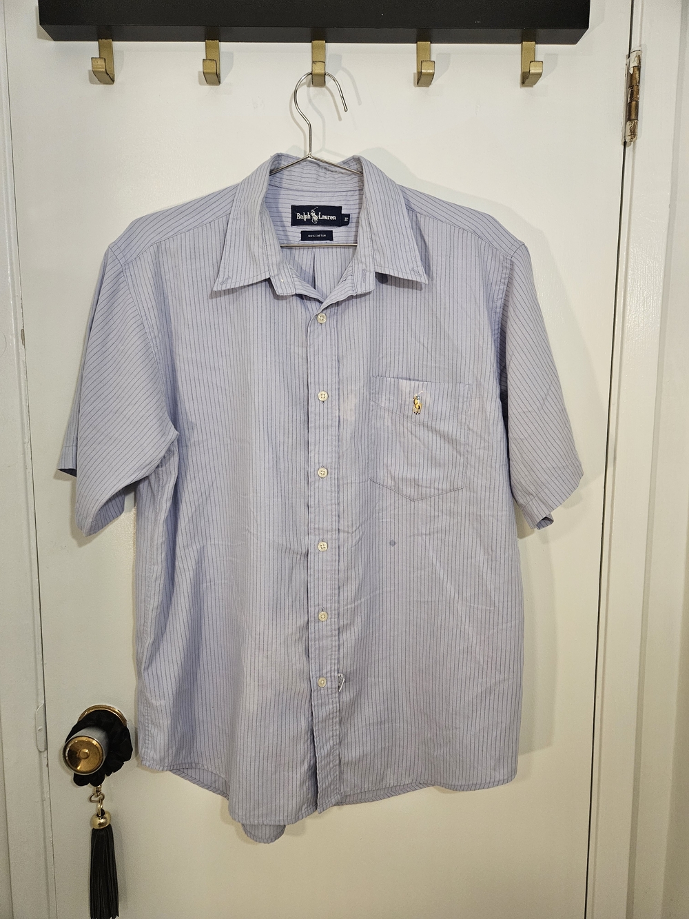 Ralph Lauren Blue Pinstripe Short Sleeve Button-Up Unisex